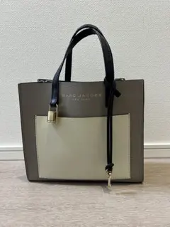 MARC JACOBS レザーハンドバッグ グレー/アイボリー