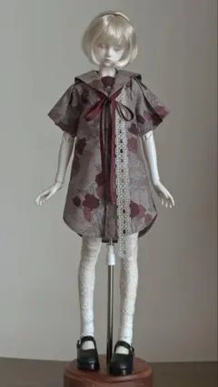浅*葱様 ドール用衣装 (薔薇のシャツワンピース セーラー襟/半袖　レッド)1/ 浅*葱様 ドール用衣装 (薔薇のシャツワンピース セーラー襟/半袖