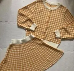 GU セットアップ　スカート　チェック柄　オレンジ　美品　150