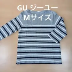 GU ジーユー ストライプ 五分袖 Tシャツ グレー ネイビー　Мサイズ