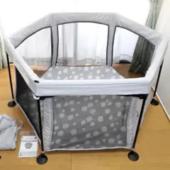 美品 日本育児 洗えてたためるポータブルベビーサークル◆サッと広げてすぐに使える