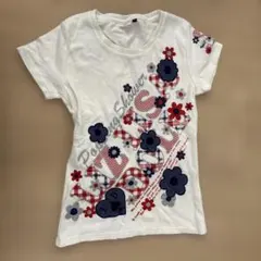 花柄チェックプリントTシャツ Mサイズのサムネイル