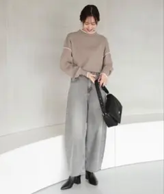 GLOBAL WORK ニット　メルティパイピングプルオーバー　モカ　M