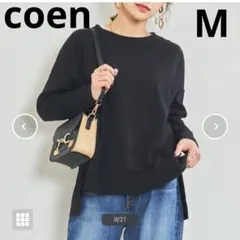 coen ボートネックスクエアTシャツ ブラック Mサイズ レディース 長袖