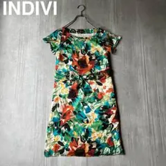 【美品】 インディヴィ INDIVI 花柄 ワンピース ボタニカル XSサイズ