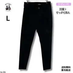 【王道】黒デニムストレートパンツ Lサイズ すっきり見えストレッチ美脚レディース