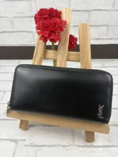 YSL サンローラン　長財布　ラウンドファスナー　カサンドラ　ブラックレザー