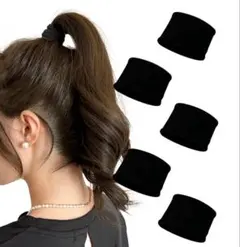 【新品】幅広 ヘアゴム 5個セット ブラック 太め 痛くない 太ゴム 髪留め