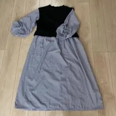 ボリュームスリーブのストライプシャツワンピース