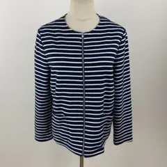 美品 UNIQLO ユニクロ ノーカラージャケット 羽織り ボーダー 長袖 XL