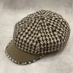 ウール混紡 キャスケット ブラウン系チェック柄