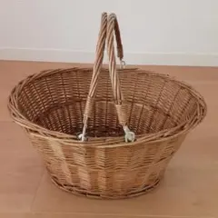籐製バスケット アンティーク　持ち手付き　収納　鉢　レトロ　古民具　カントリー