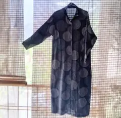 群言堂 ロングシャツワンピース 登美　春夏秋 ブラック&グレー