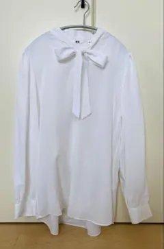 【新品タグ付】UNIQLO リボン付き長袖シャツ　XL