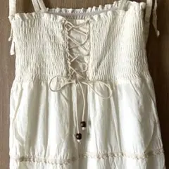 キャミワンピース クリーム色 ロング丈 裏地付 ナチュラル可愛い 匿名配送