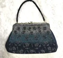総ビーズ ハンドバック 昭和レトロ ヴィンテージ 和装 着物 刺繍 青