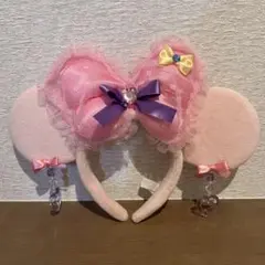 ディズニー カチューシャ ピンク リボン　イヤリングカチューシャ　ピンク