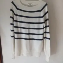 ストライプ長袖トップス ホワイト/ネイビー