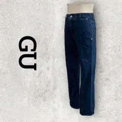 GU センタープレスセミフレアジーンズ フレアデニム 美脚デニム (M)ネイビー