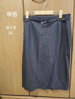 中古 ダークグレー タイトスカート ひざ丈 ベルト付き