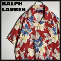 【美品】RALPH LAUREN アロハシャツ 半袖シャツ 開襟 総柄 赤 XL
