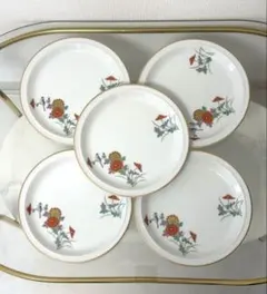 【木箱付】美術有田焼 深川製磁 6号和皿揃 5枚セット 金縁 19cm 菊文様のサムネイル