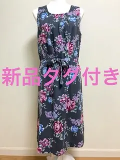 新品　ローラアシュレイ ノースリーブ　ロングワンピース　花柄　腰紐ベルト　春夏