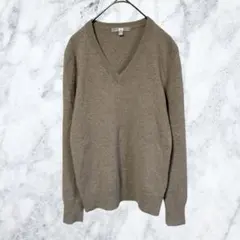 H63 ユニクロ カシミヤ100% Vネック ニット セーター M 茶グレージュ