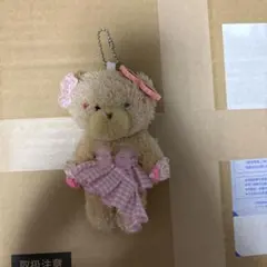 クマ ぬいぐるみ キーホルダー ピンク チェック柄
