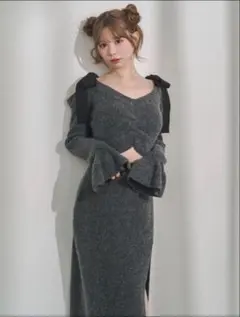 完売品［RANCLIC］リボンワンショルダーオールインワン/ブラック 