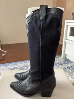 綿ウエスタンスタイル 黒 ロングブーツ