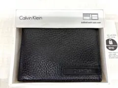 【新品未使用】カルバンクライン2折小銭入付財布79698BK 型押レザー 箱入
