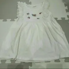 キッズ 120 Tシャツ ノースリーブ 綿97％ ママラク 白 花 女の子 春夏のサムネイル