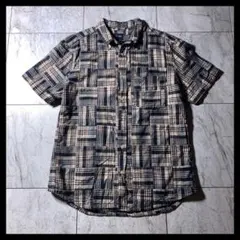 00s OLD GAP 半袖シャツ パッチワーク チェック ネイビー ベージュ