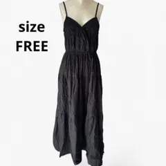 GRL ブラック キャミソール ロングワンピース ティアードFREE