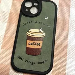 iPhone13miniケース カフェデザイン カーキ