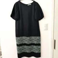 ◎美品◎イデアルロートレアモン レース装飾パフスリーブワンピース シルク100％