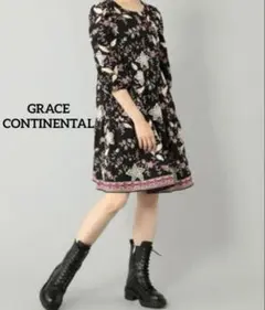 ✨極美品✨グレースコンチネンタル　刺繍ギャザーワンピース　　ブラック