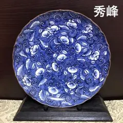 清水焼 平安 京泉 花鳥 染付 手描き 輪花 5枚 皿 清水焼 平安 京泉 花鳥 染付 手描き 輪花 5枚 皿