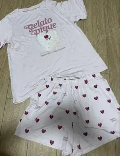 ジェラートピケ 接触冷感ケーキワンポイントTシャツ&ハート柄ショートパンツセットのサムネイル