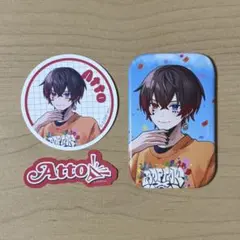 AMPTAK スクエア缶バッジ ステッカー　あっと 3点セット