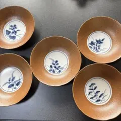茶色の花柄浅皿 5枚セット　新品　たちきち