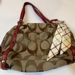 COACH ショルダーバッグ シグネチャー 赤 レザー スカーフ付き レディース