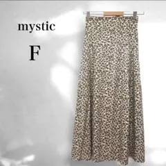ミスティック ヒョウ柄 ロングフレアスカート フィット感　光沢感 カジュアル F