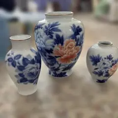 深川製磁 花瓶 2点セット ブルー 牡丹 葡萄 - メルカリ