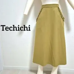 techichi フレアスカート ロング丈 マスタードイエロー フリルポケット