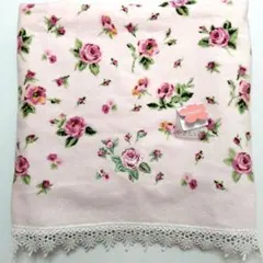 fureruフレル レース付き薔薇柄バスタオル ピンク薔薇刺繍 綿