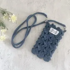 かぎ針編み⭐︎お花モチーフ　スマホショルダー スマホポシェット　デニム