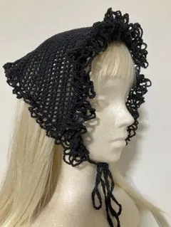 バブーシュカ　バンダナ　ヘッドドレス　ボンネット　手編み　ハンドメイド