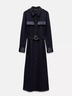 ZARA ネイビー シャツワンピース 長袖 ベルト付き